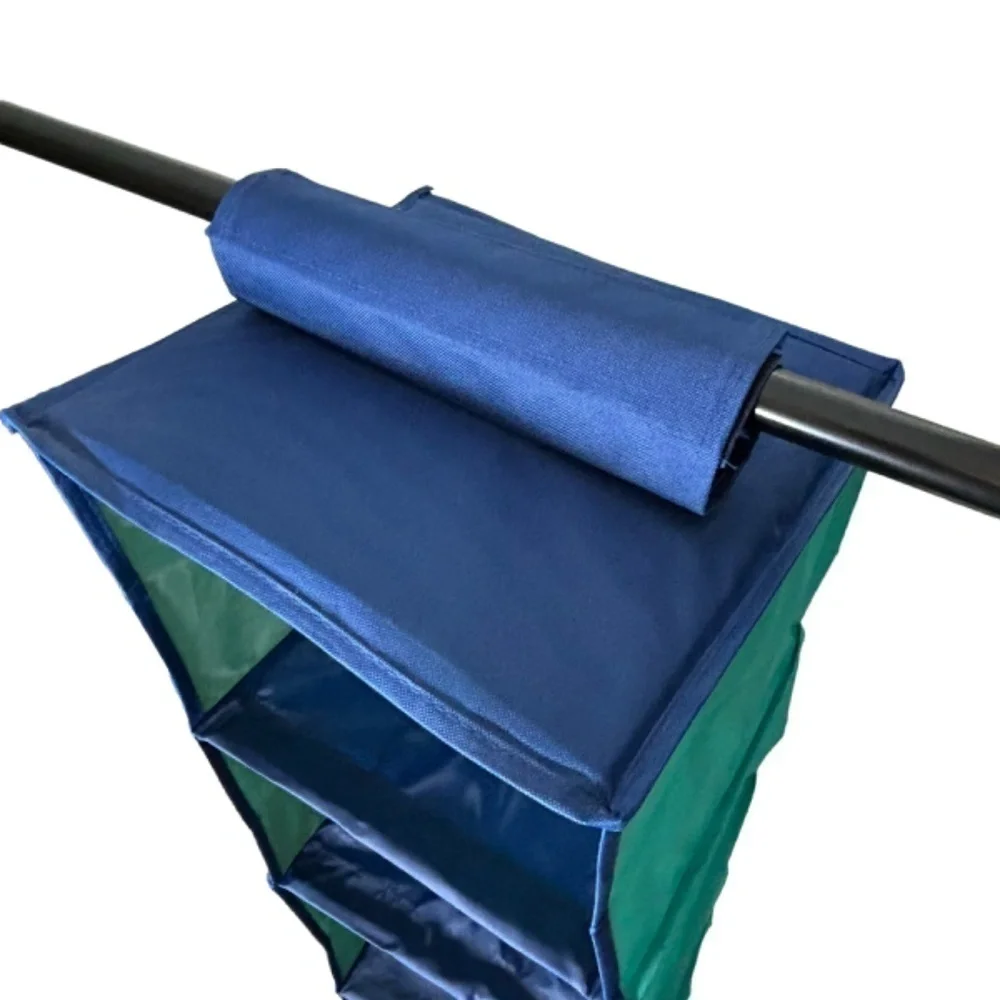 Storage 6 Shelf Organizer‎ Space Saver Blue Fabric Over Closet Rod Hanging